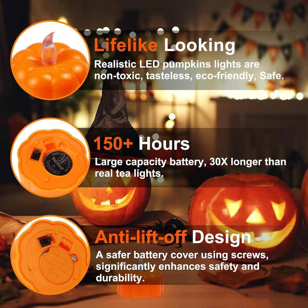 24 Pack Halloween Decorations Indoor Pumpkin Tea Lights Fall Table decor