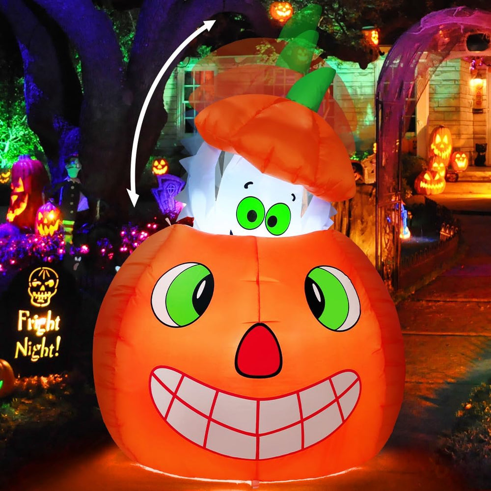 COMIN 5 FT Halloween Inflatables Animated Pumpkin Ghost Outdoor Decorations B...