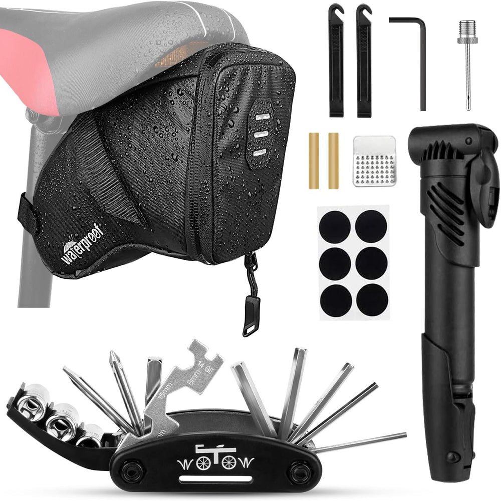 WOTOW Bike Tyre Repair Kits, Waterproof Bicycle Saddle Bag & 120 Psi Mini...
