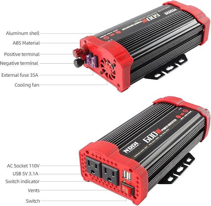 600W Car Power Inverter 12V DC to 110V AC Converter