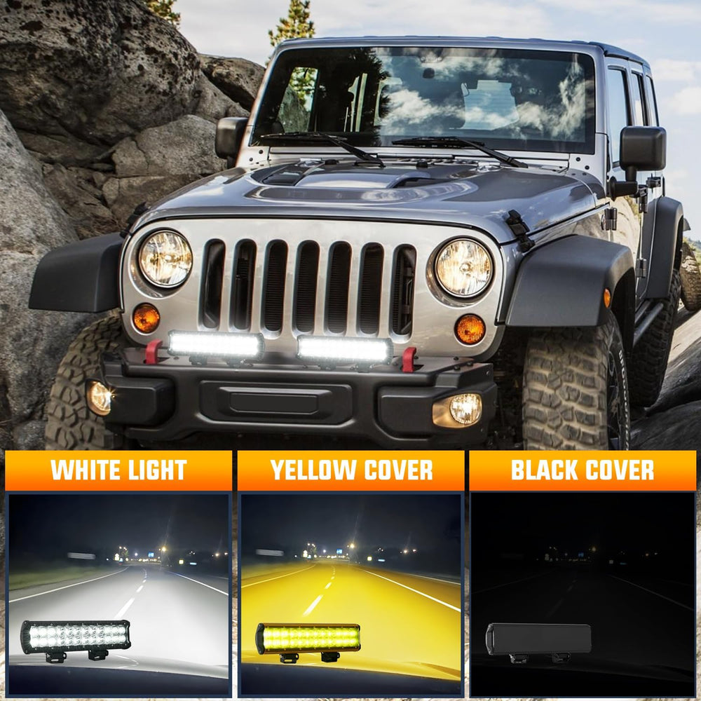 Nilight LED Light Bar with Yellow Black Covers 2 PCS 12 Inch 72 W