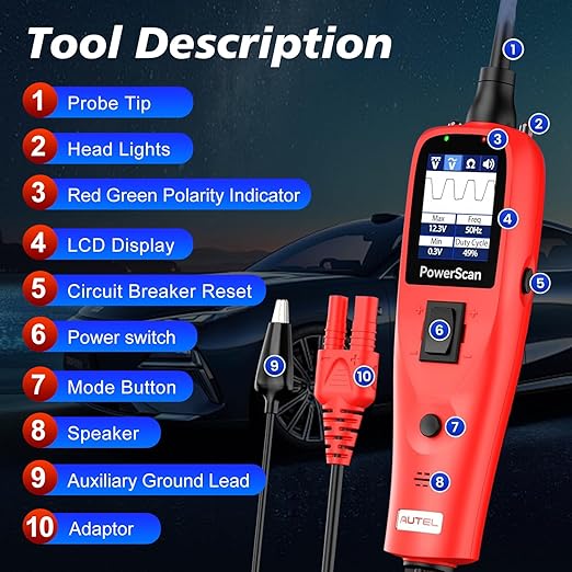Autel PowerScan PS100 Power Circuit Probe Tester, Breaker Finder, 12V 24V