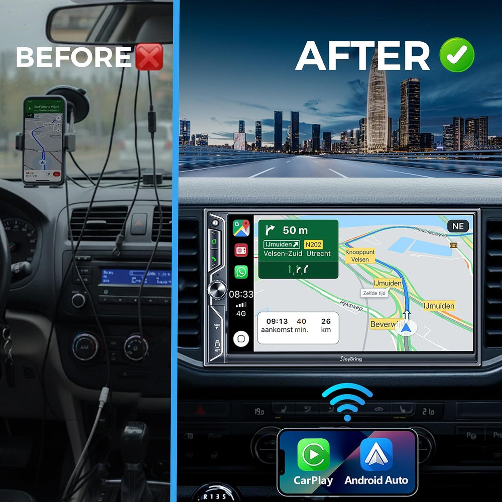7" QLED Double Din Car Stereo Compatible with Wireless Apple CarPlay &am...