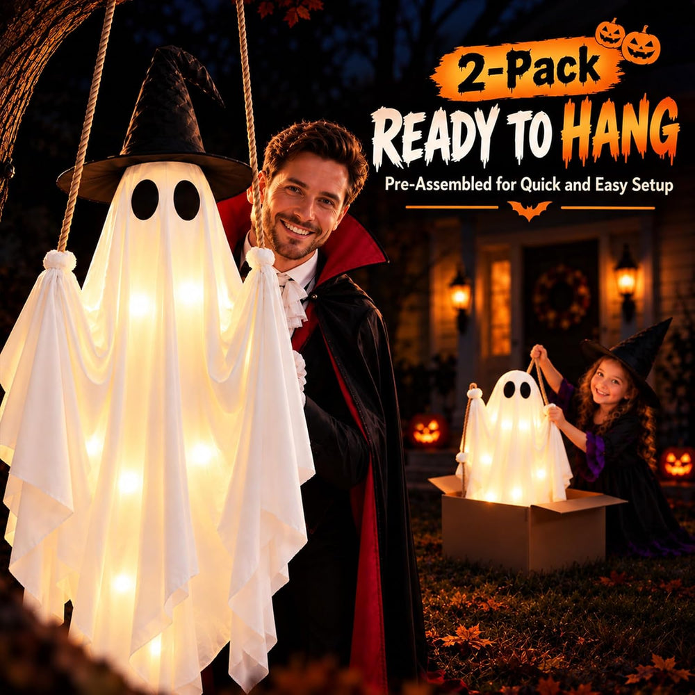 2-Pack Hanging Swinging Ghosts Outdoor Decor for Halloween