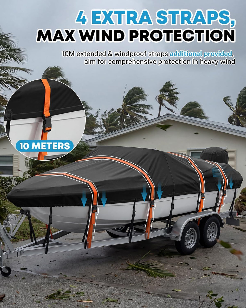 Kohree 1200D Waterproof Boat Cover 20-22ft, up to 100" Wide