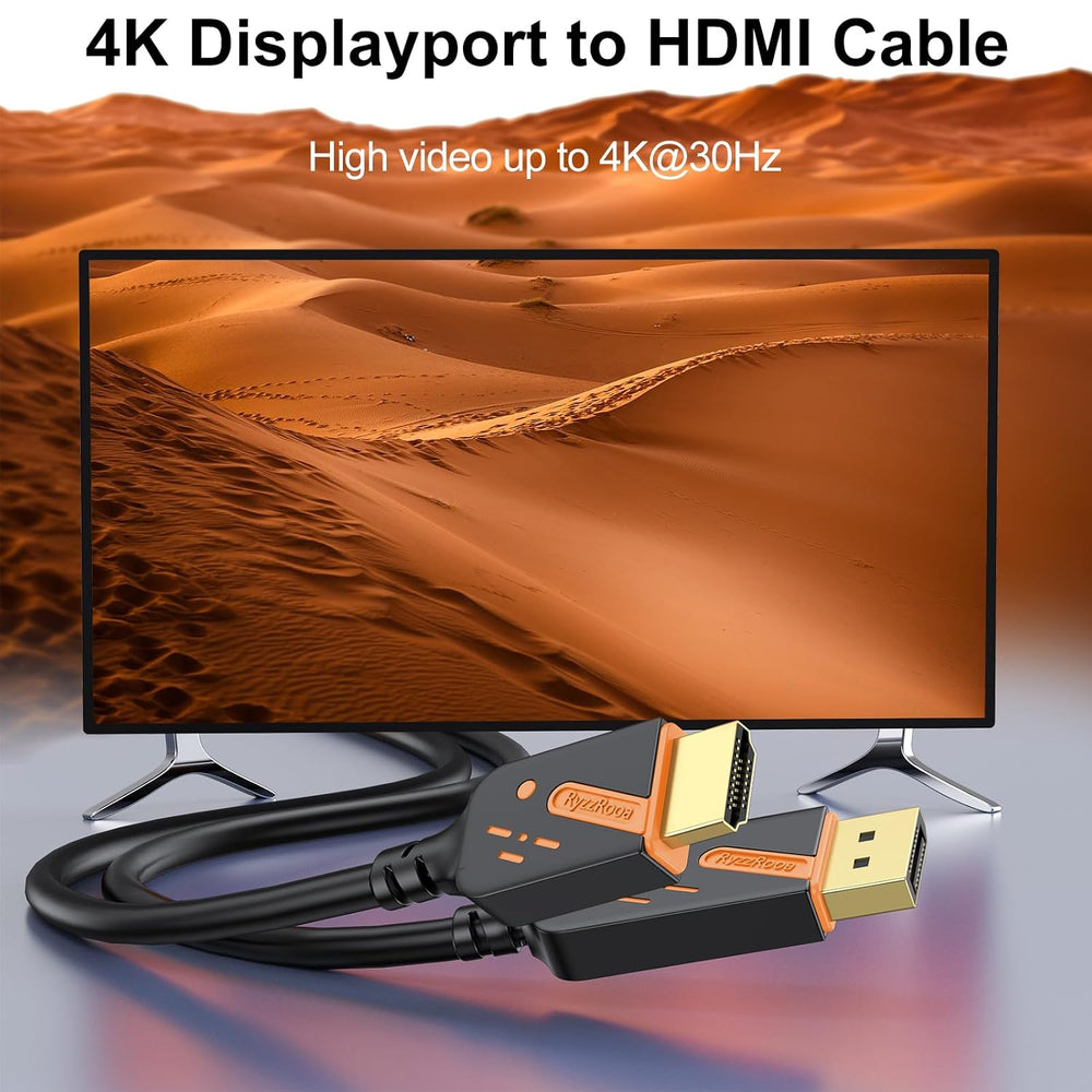 4K DisplayPort to HDMI Cable, 3FT, 10-Pack, Gold-Plated