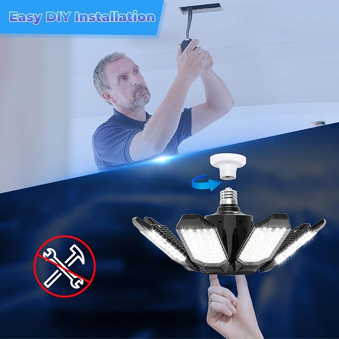 Garage Lights - Super Bright 25000LM Garage Lights Ceiling Led w/ 8 Deformable