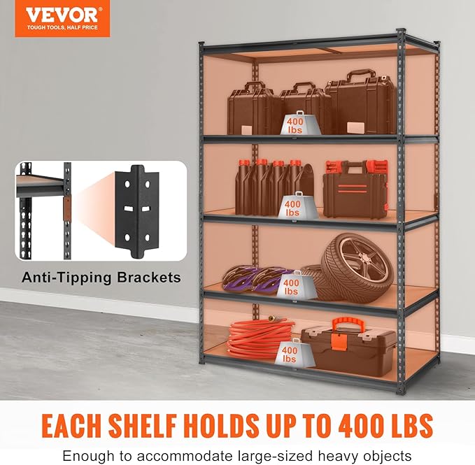 VEVOR Storage Shelving Unit, 5-Tier Adjustable Storage Shelves, Metal Shelves