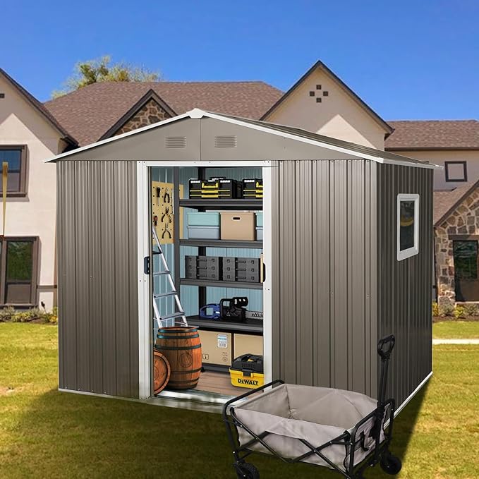 6x8 FT Outdoor Storage Shed, Metal Garden Shed