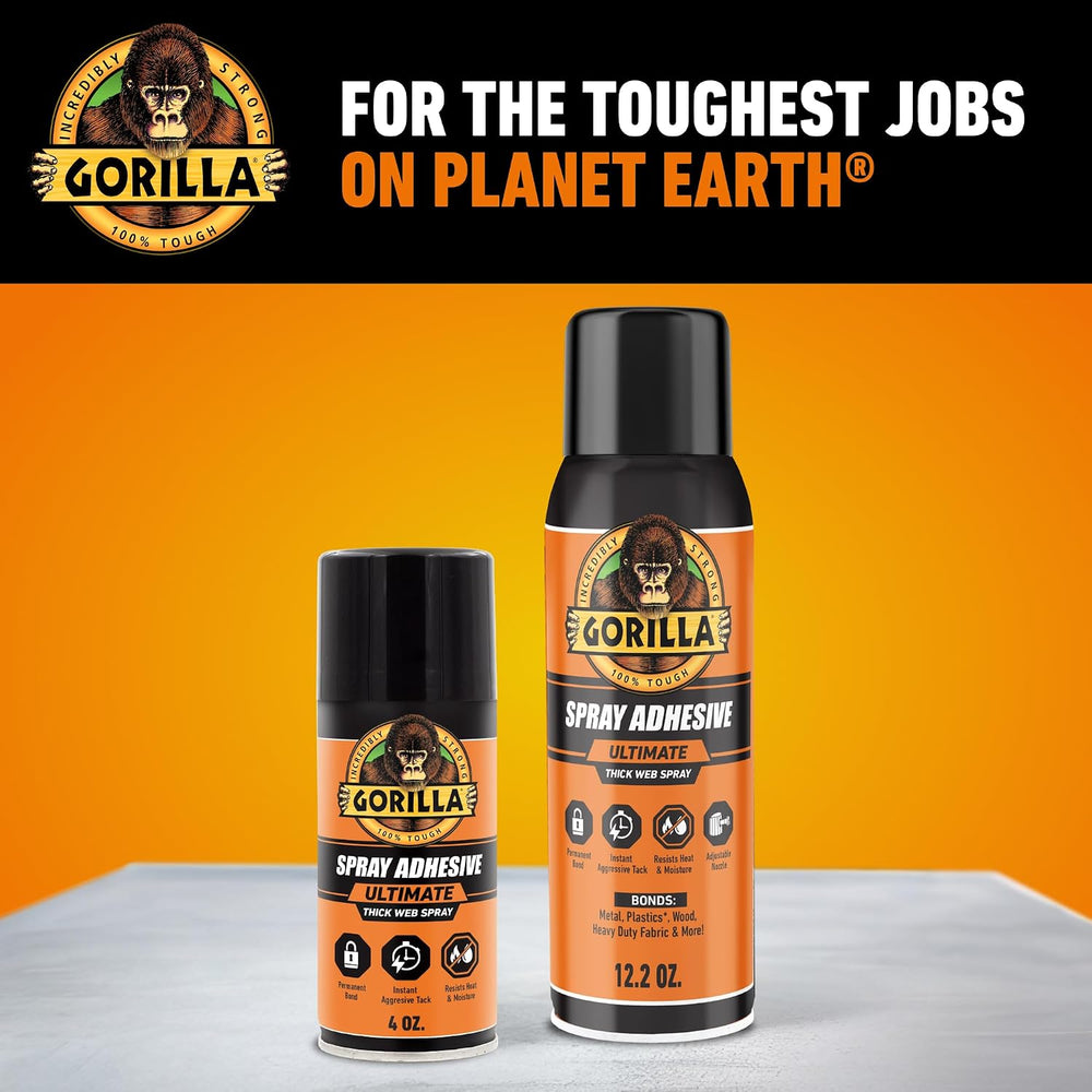 Gorilla Ultimate Spray Adhesive, Multi-Purpose, White, 12.2 oz, 2-Pack