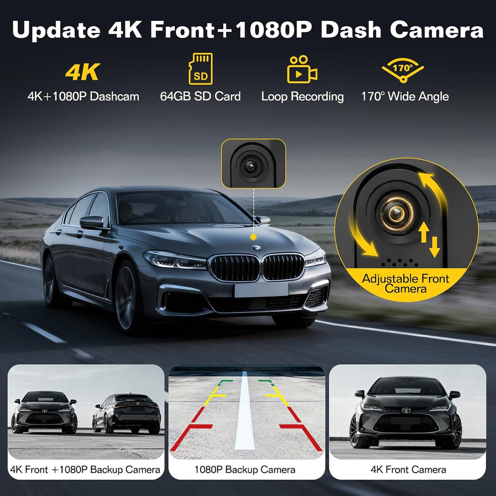 10.26'' Wireless CarPlay Screen for Car with 4K Dash Cam & 1080P ...