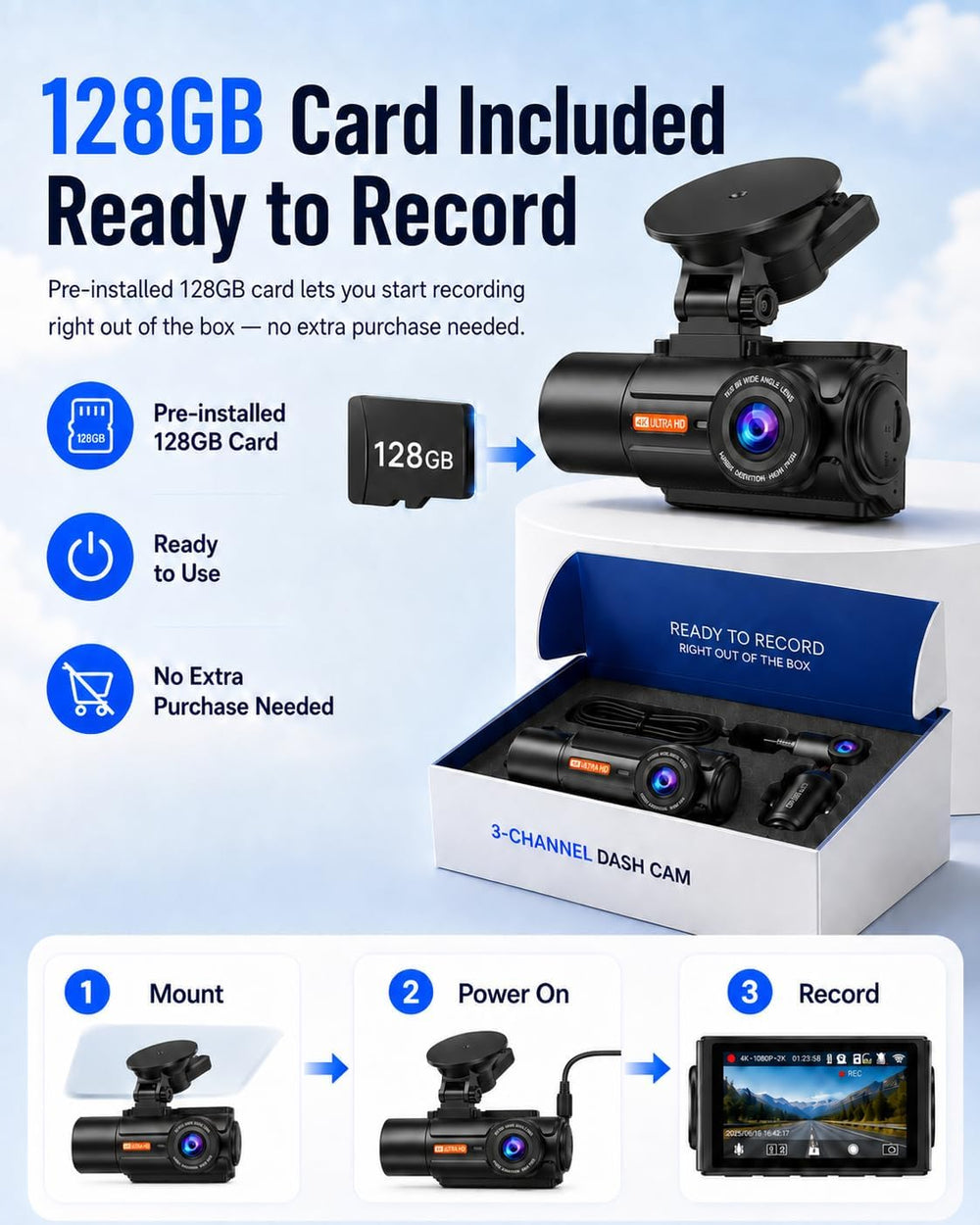 3 Channel Dash Cam Front 4K Rear 2K Inside 1080P, STARVIS 2 Car Camera with 1...