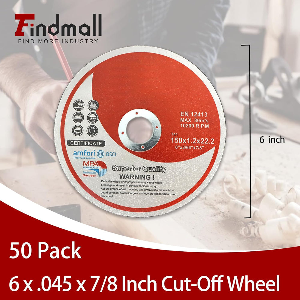 Cut Off Wheels 50 Pack 6 x .045 x 7/8 Inch Metal and Stainless Steel Cutting ...