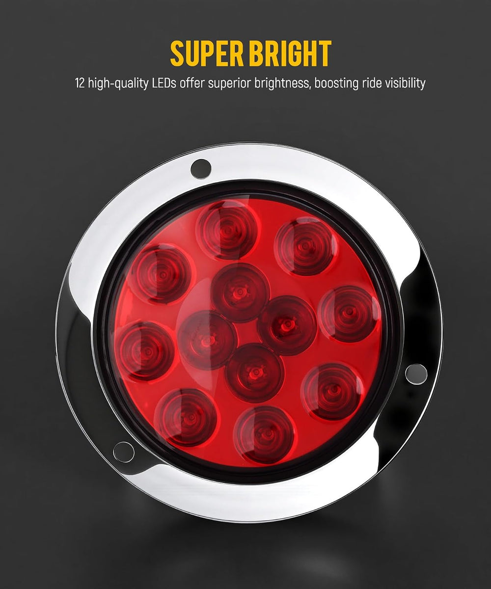 Partsam 10Pcs Red 4" Inch Round LED Trailer Tail Lights 12LED Flange Mou...