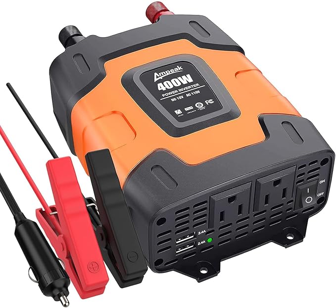 Ampeak 400W Power Inverter 4.8A Dual USB Ports 2 AC Outlets Car Inverter DC 12V