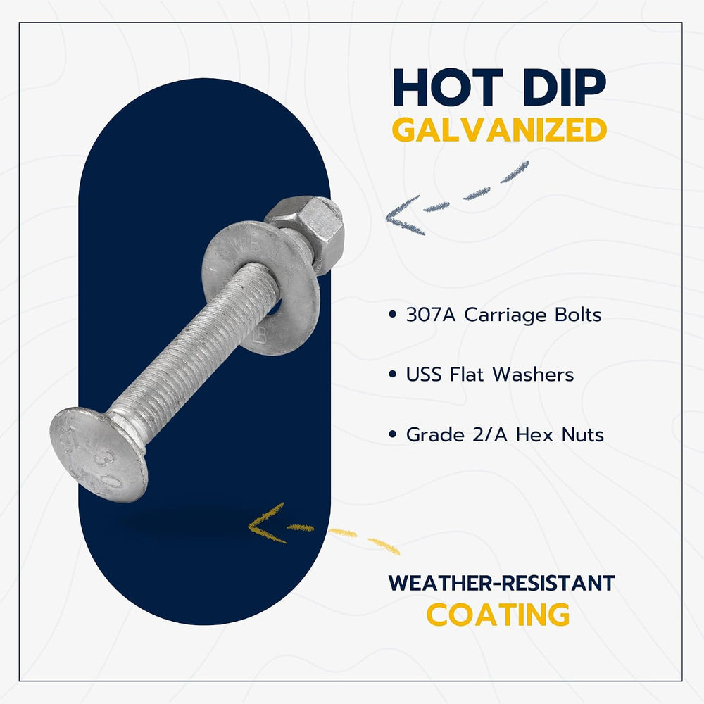 1/2" x 4" (25 Pack) Galvanized Carriage Bolt Kit Grade 307A Include...