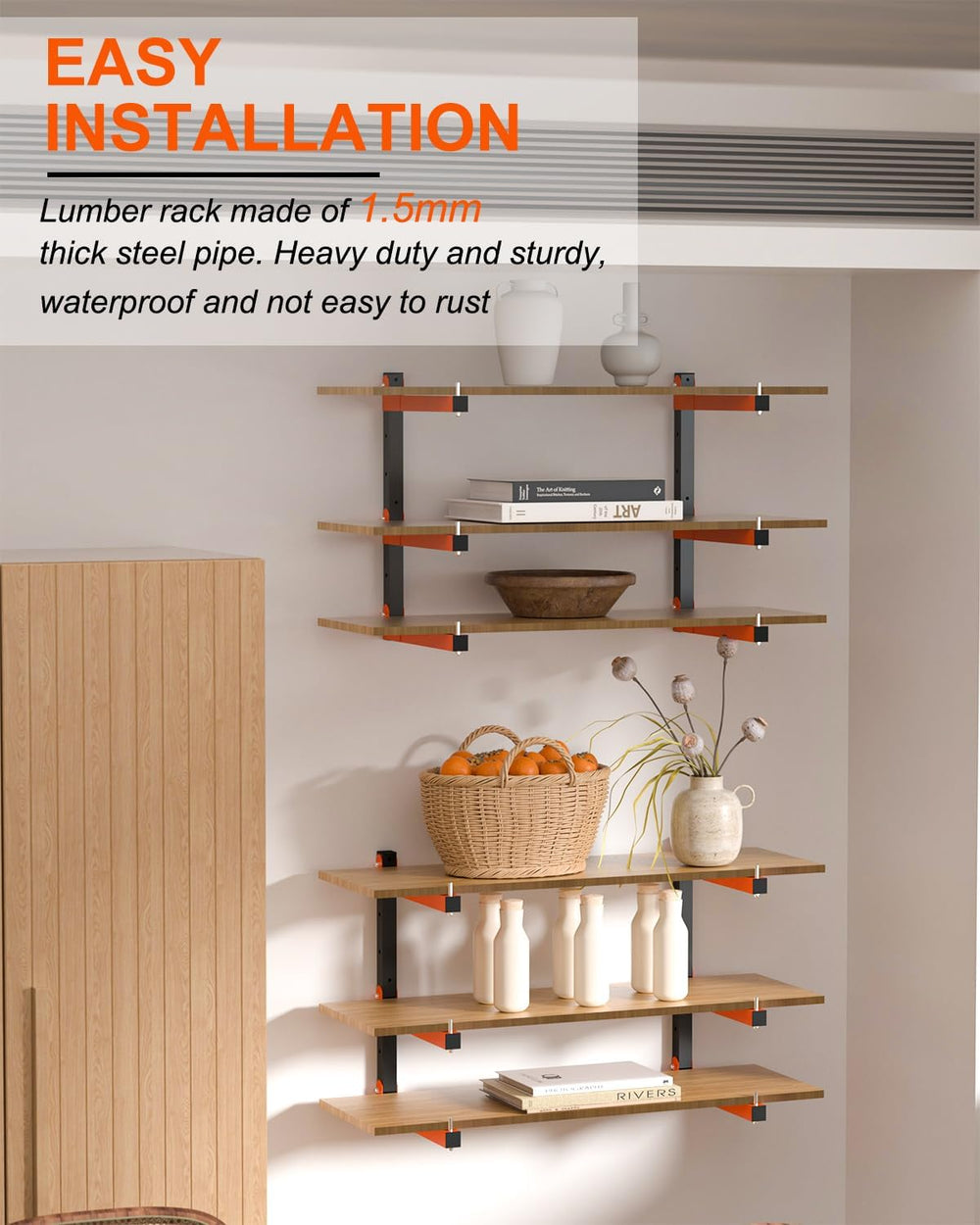 Lumber Storage Rack, Heavy Duty 6 Pack Wall-Mounted Lumber Rack, 1080 lb
