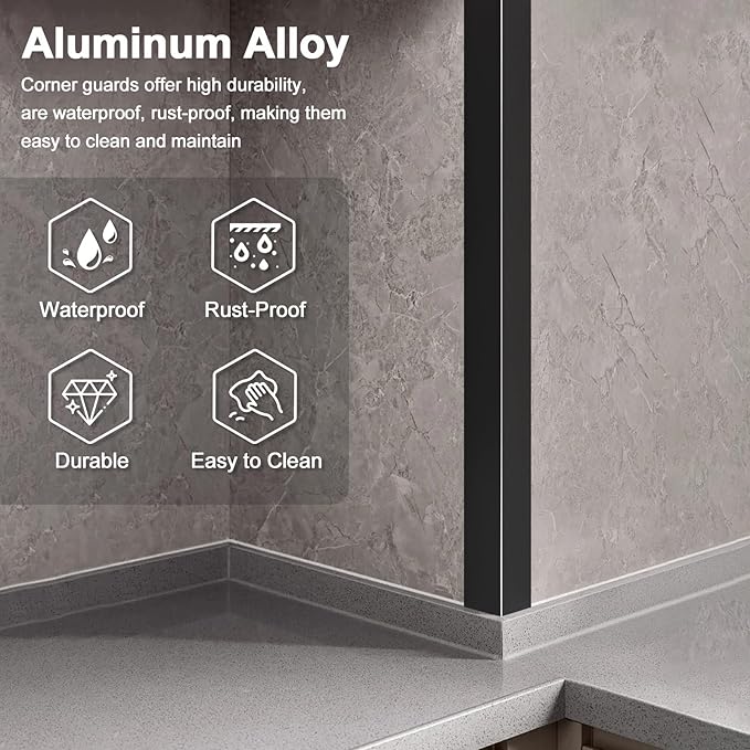 4PCS 45" Black Metal Corner Protectors, Aluminum Self Adhesive Corner Gu...