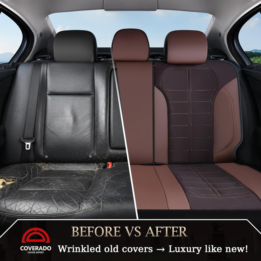 Coverado Leather and Air Mesh Seat Cover, Car Seat Cover Full Set, 3D Breatha...