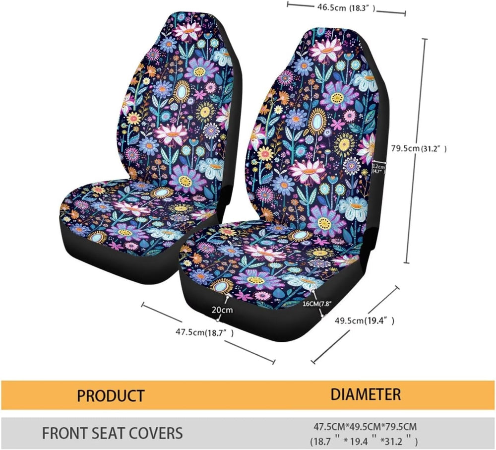 Hippie Flower Blue Purple Auto Seat Cover Pack of 2 Pack Car Front Seat Cushi...