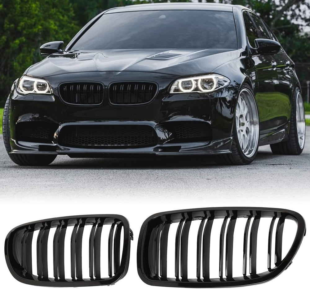 F10 Grille - Front Kidney Grille Double Slats Glossy Black Compatible with 20...