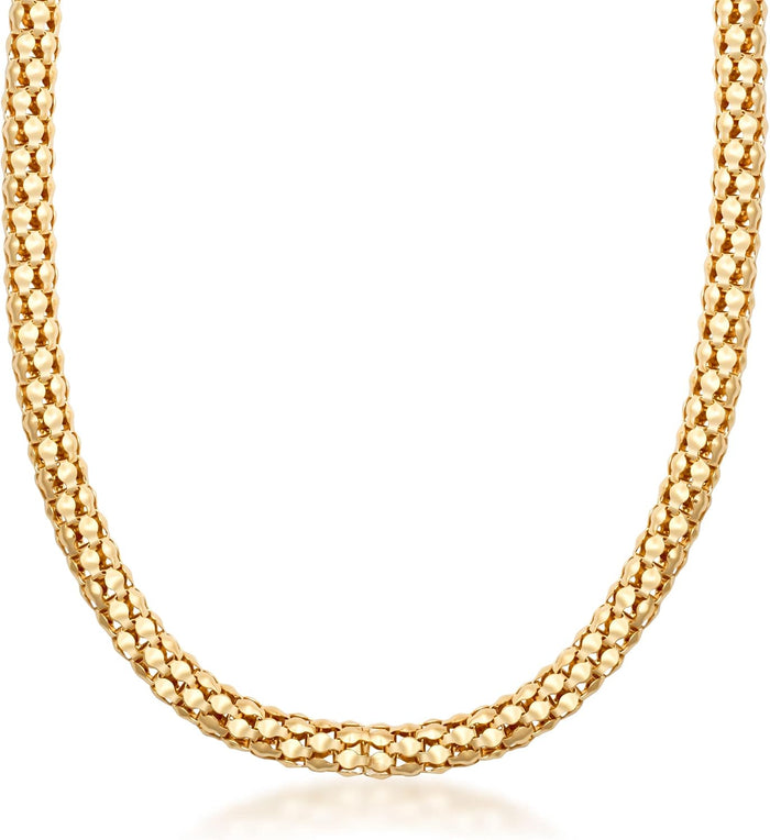 Barzel 18K Gold Plated Popcorn Necklace Mesh - Made In Brazil