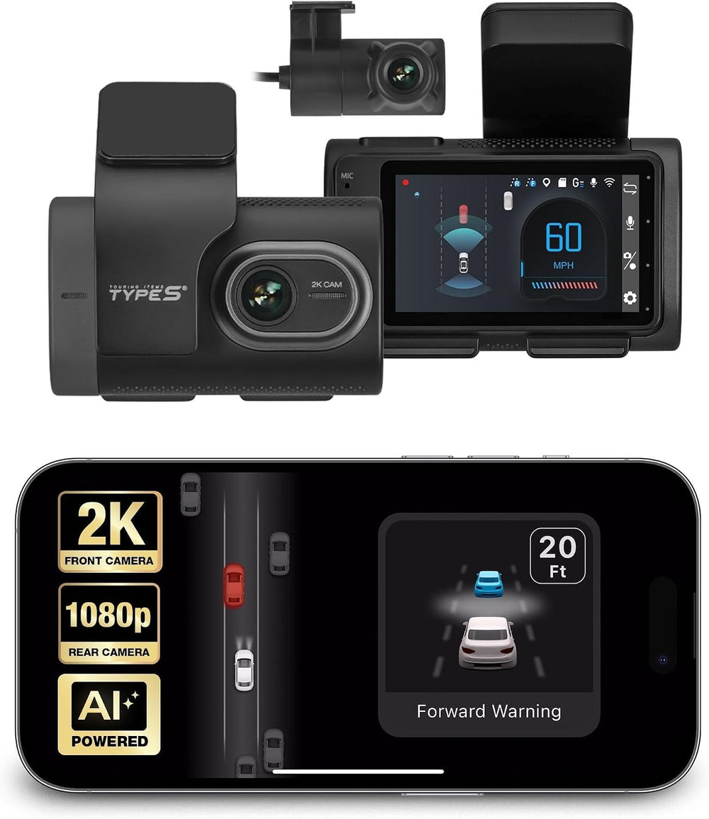 Type S T200 2K Dash Cam Front & Rear with ADAS, Collision & Lane Warning