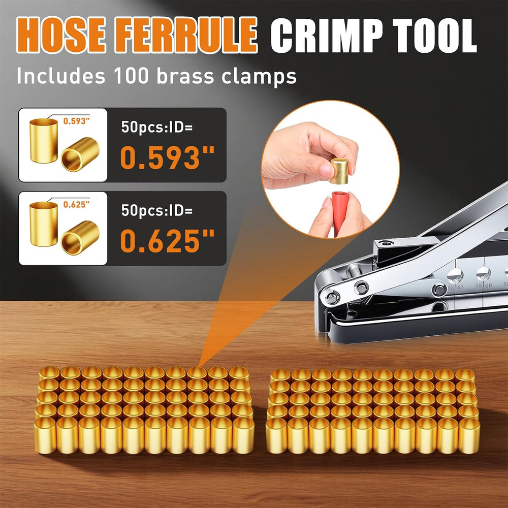 Heavy Duty Bench Hose Crimper Kit with 100 Ferrules (50x 0.593" ID& ...