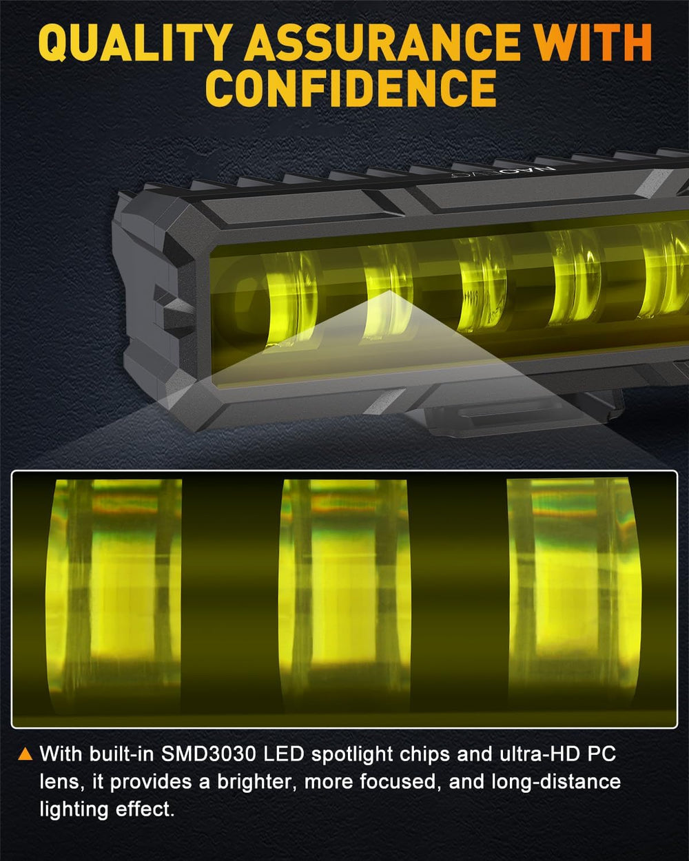NAOEVO 6 Inch Yellow LED Light Bar, Lens Spot LED Fog Lights, Yellow