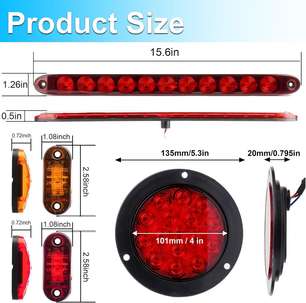 LIGBT 4 inch Round Led Trailer Lights Kit 2PCS 4" Round Led Stop Turn Ta...