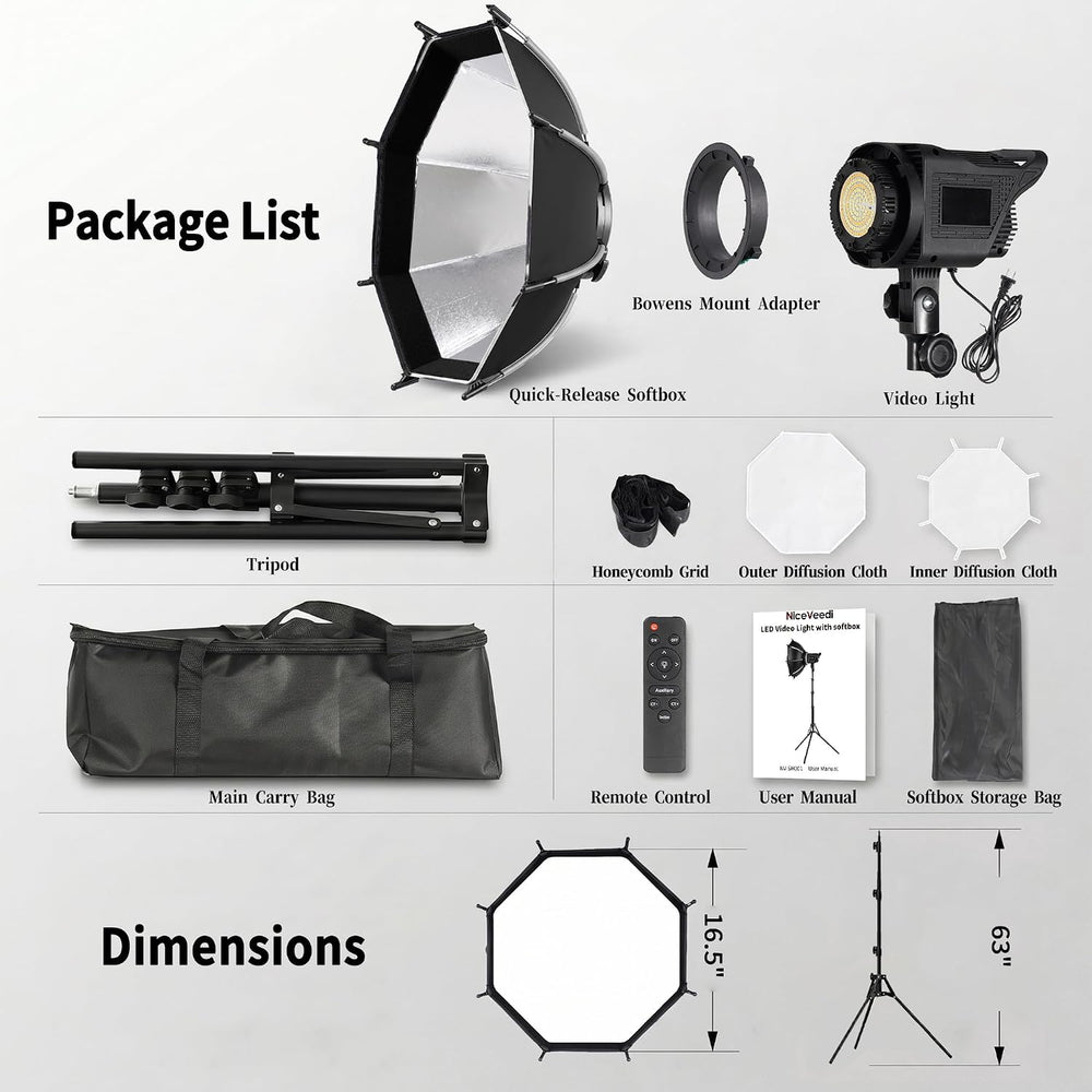 Niceveedi Softbox Lighting Kit, 2700-6500K LED Photography Lighting with 16.5...