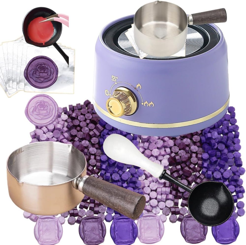 Sealing Wax Warmer Electric with 300Pcs Purple Waxseal Beads, a 80ml Large Sp...