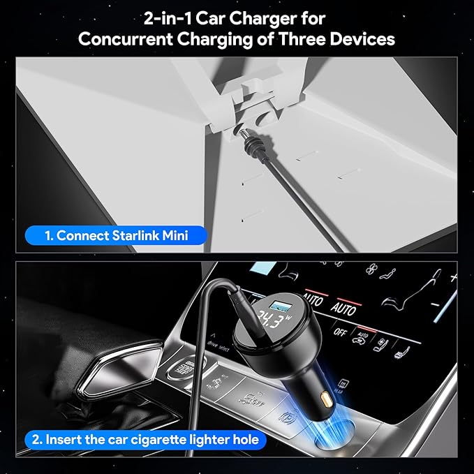 QUIDDITY Starlink Mini Car Adapter DC Power Cable + Cigarette Lighter Adapter