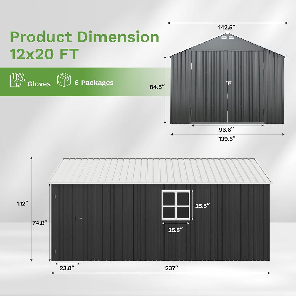 Patiowell 12x20 FT Enclosed Metal Carport, Large Heavy Duty Car Port with Rei...
