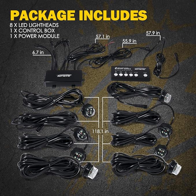 Xprite White Amber LED Hideaway Strobe Lights Kit 20 Flashing Patterns (8 PCS)