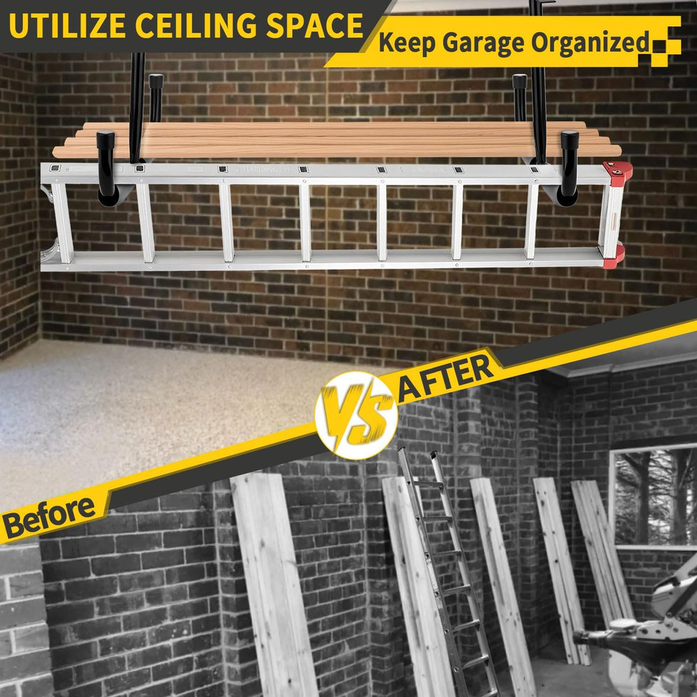 4 Pack Overhead Garage Storage Rack with 4 J Hooks, Heavy Duty Ceiling Mounte...