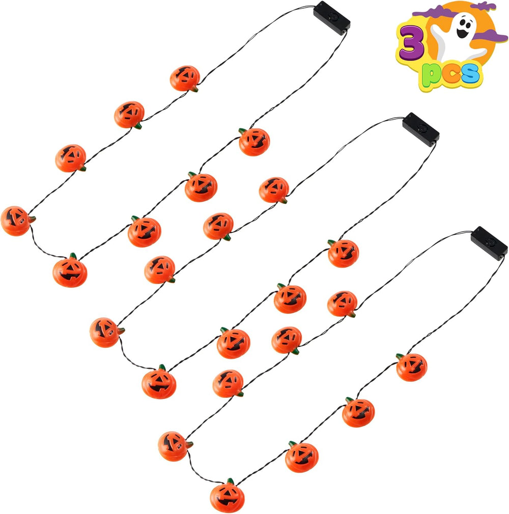 JOYIN 3 Pcs Halloween LED Necklace Pumpkin Shaped Jack o' Lantern Glowing...