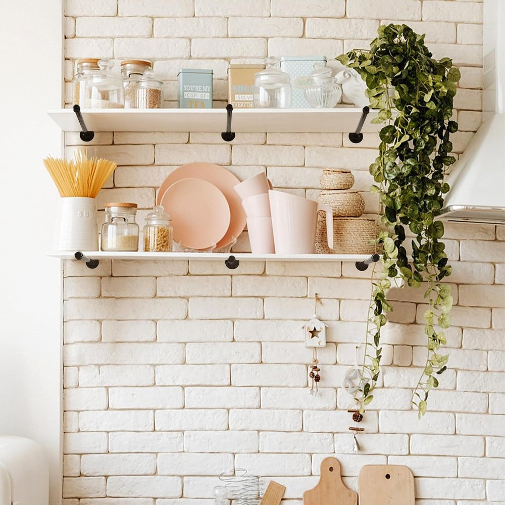 6 Pack Pipe Shelf Brackets 12 Inch, Industrial Iron Pipe Floating Shelves Bra...
