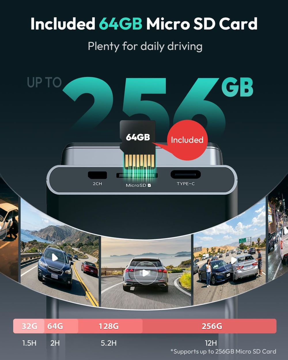 BOTSLAB G300H Plus 4K STARVIS 2 Dual Dash Cam Front and Rear
