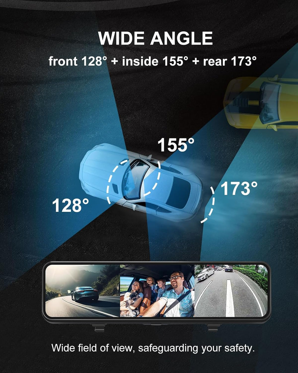 4K 3 Channel Mirror Dash Cam, 11" Triple Camera Rear View Mirror