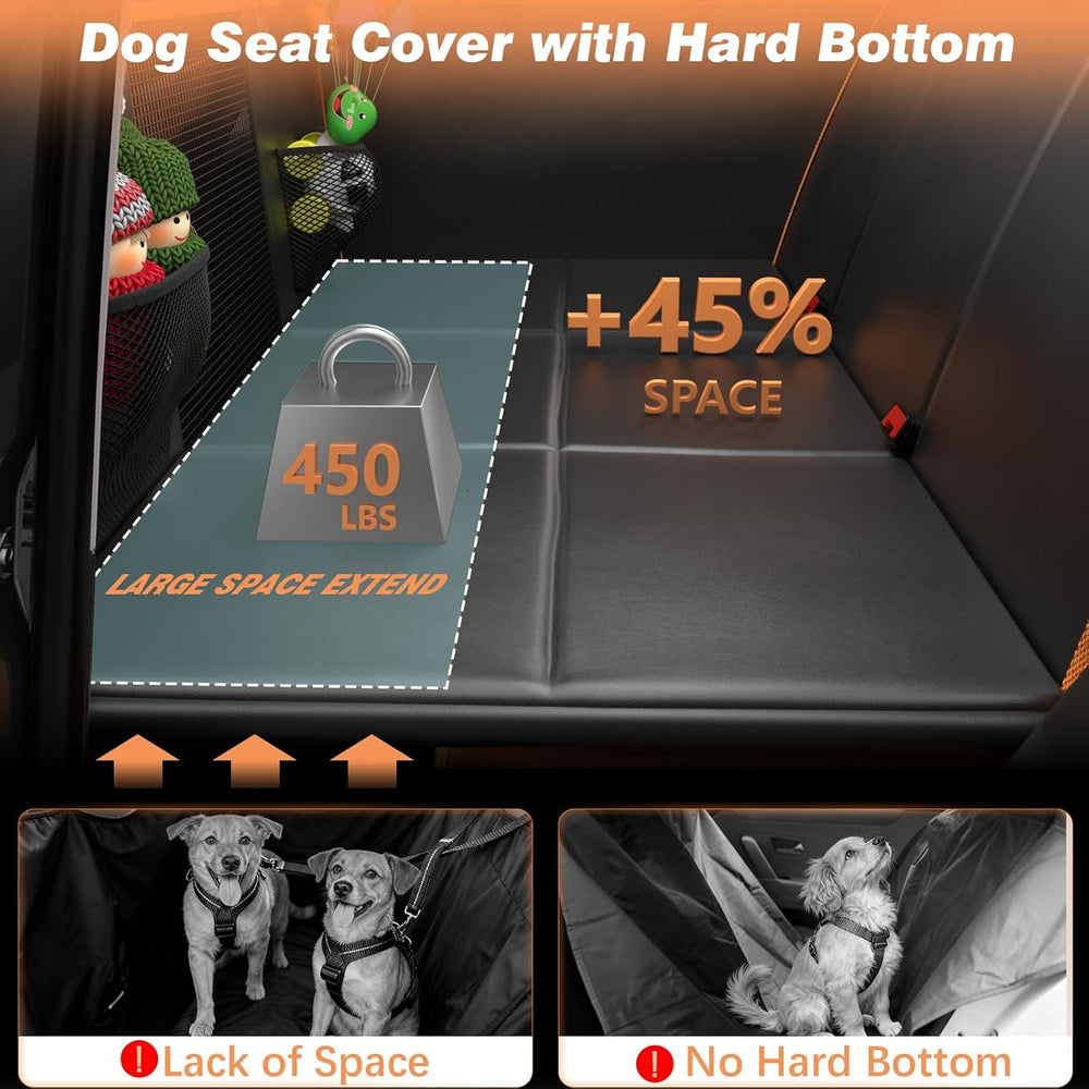 Hard Bottom Dog Car Seat Cover for Back Seat, PU leather, 45% extra space
