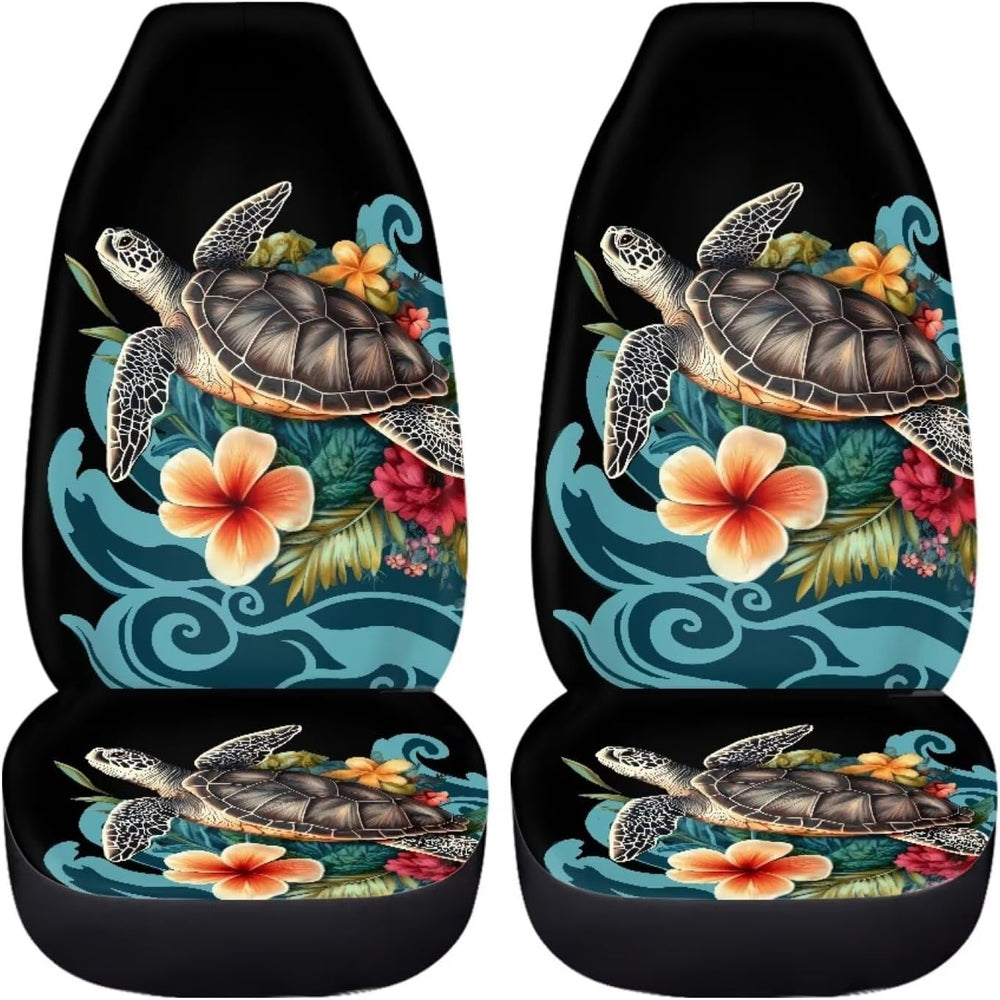 UNICEU 2 Piece Hibiscus Flower Sea Turtle Car Seat Covers Only Front,Easy to ...