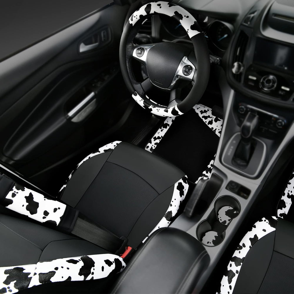 CAR-PASS Cow Print Car Accessories Sets Faux Leather Car Seat Covers & Co...