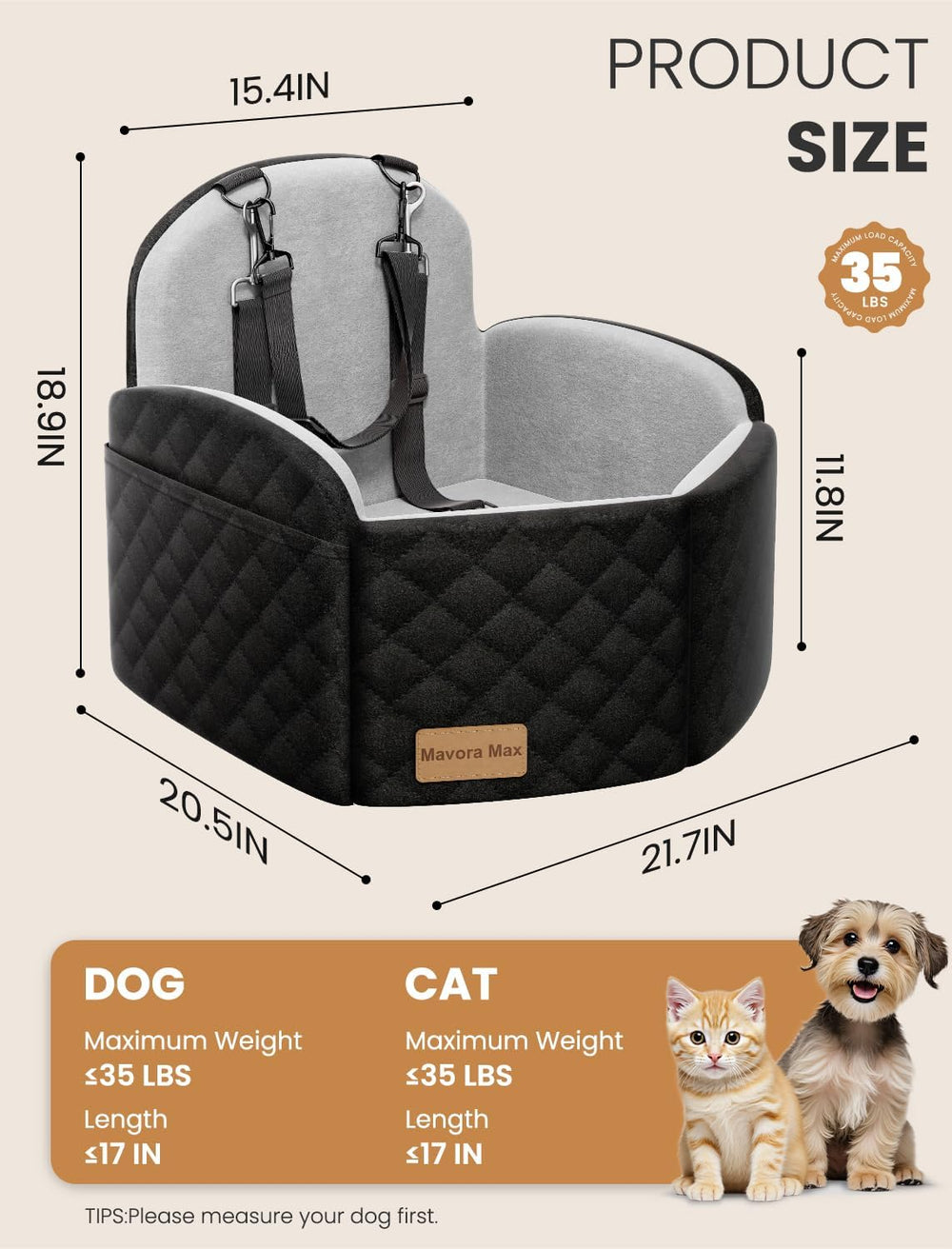 Dog Car Seat for Small/Medium Dogs & Puppies up to 35lbs, Elevated Booste...