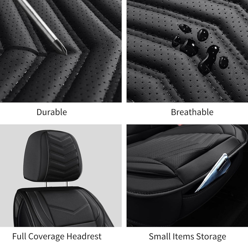 HChengkikz Nappa Leather Car Seat Covers Full Set, Black Car seat Protector 5...