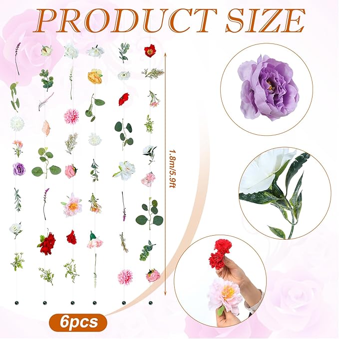 XunYee 6 Pcs 35.4 ft Flower Garlands Hanging Wildflower Backdrop Decoration A...