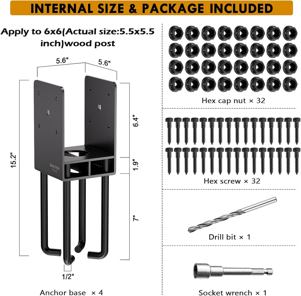 4Pack Heavy-Duty Post Base Anchor Bracket for 6"x6" Wood Post (Actu...