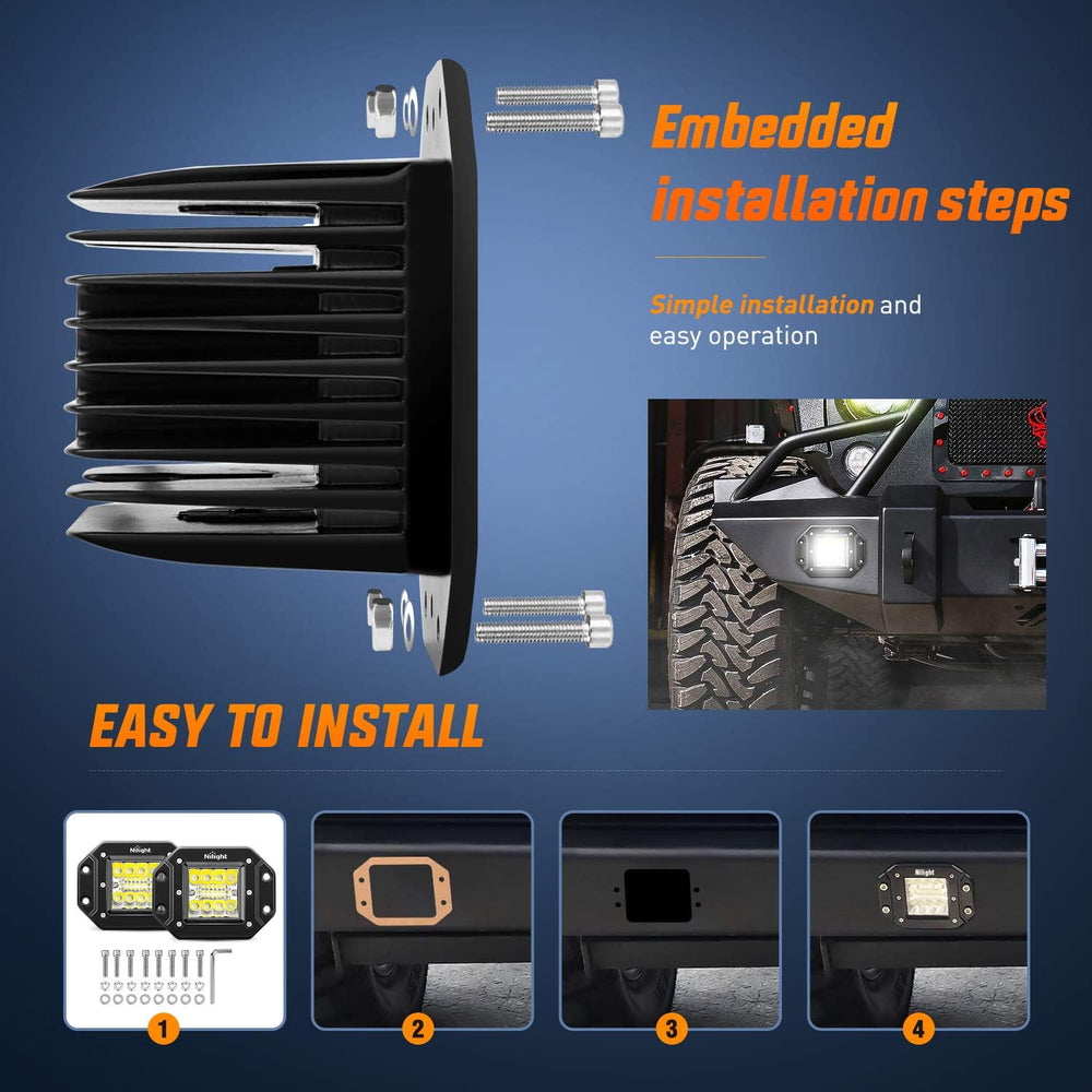 Nilight 2PCS 42W Flush Mount LED Pods Spot Flood Combo Beam Driving Backup Re...