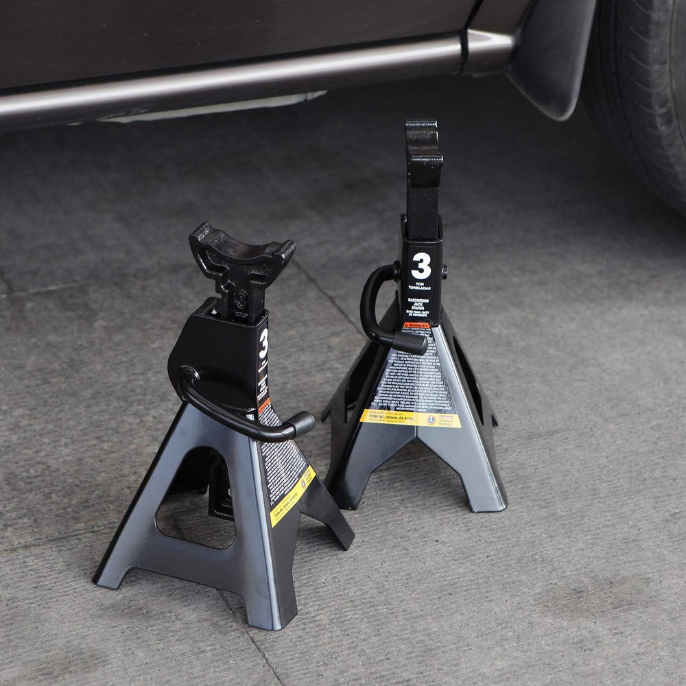 Torin AT43202B Steel Jack Stands: 3 Ton (6,000 lb) Capacity, Black, 1 Pair (2...