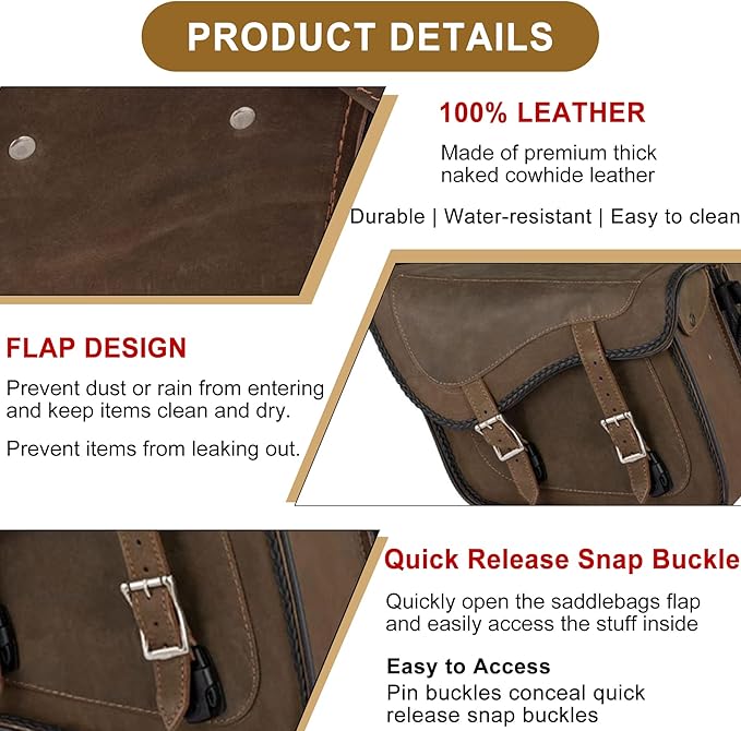 Dream Apparel Naked Cowhide Leather Motorcycle Saddle Bags Throw Over Saddlebags